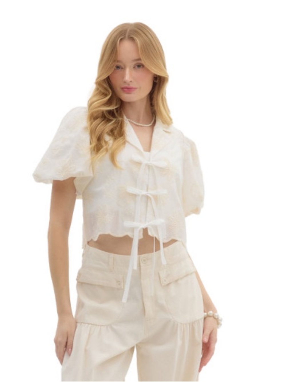 Entro Bubble Sleeve Tie Front Top Size Medium NWT
